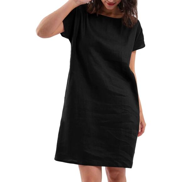 Anthropologie Amazhiyu Black 100% Linen Crew Neck Dress XS - Picture 1 of 5